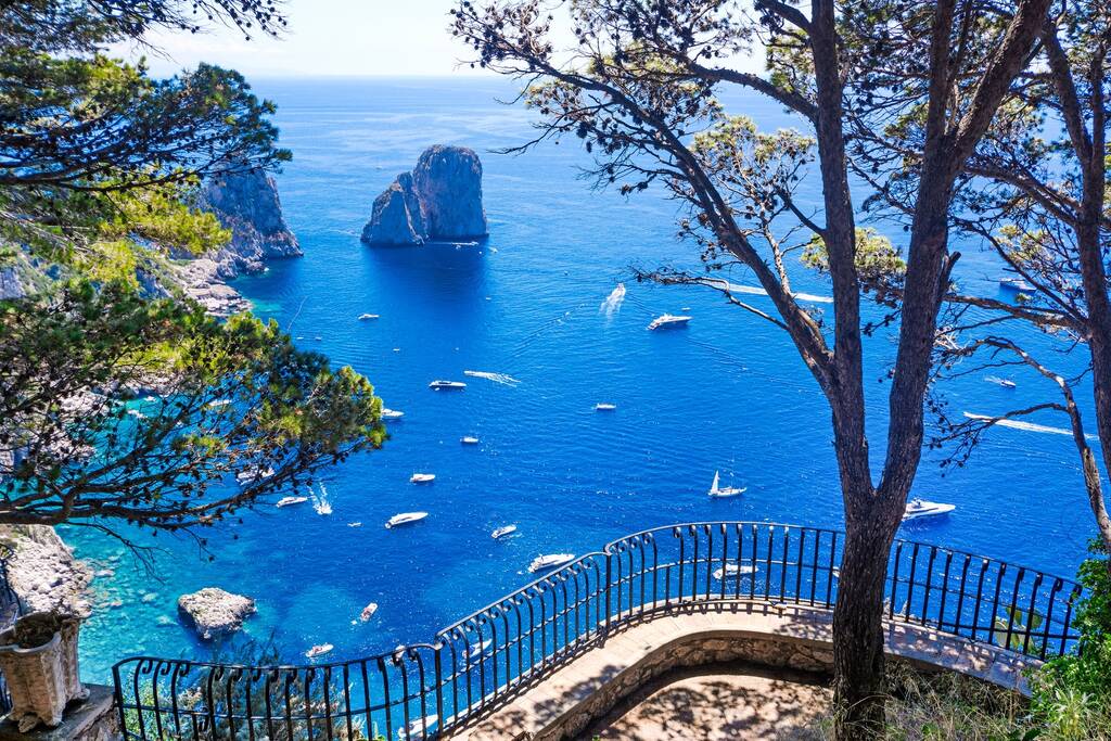 Beautifu view of Capri island from luxury terrace