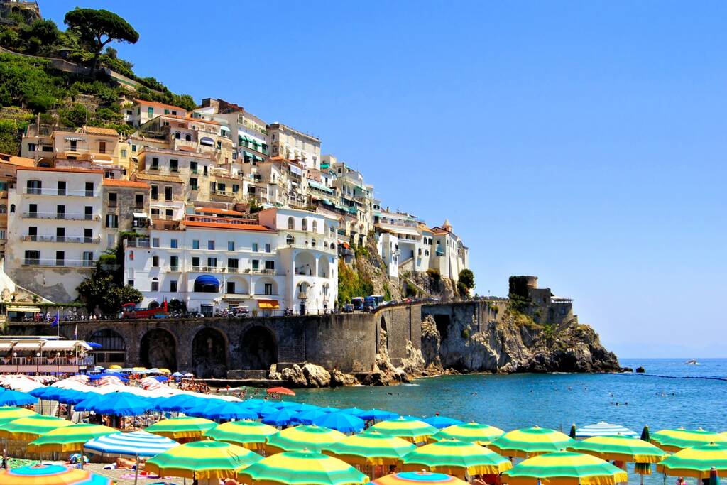 Colorful view over the beaches of the Amalfi Coast, Italy             