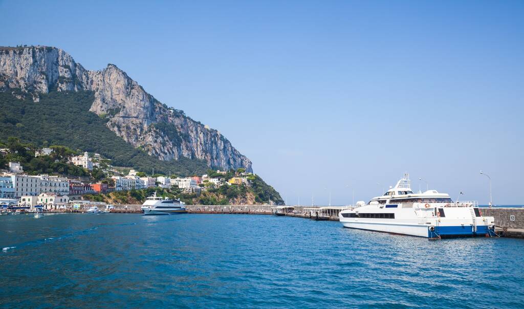 Port of Capri, Italy. Passenger ferries moored in harbor