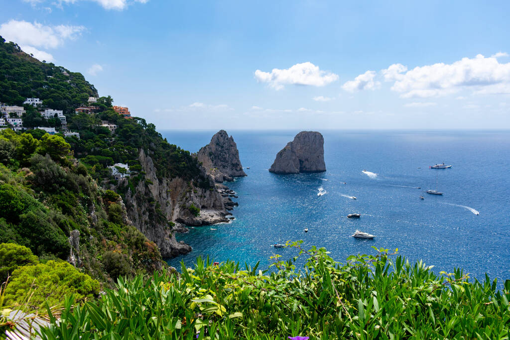 Italy, Campania, Capri - 14 August 2019 - View of the bay of Marina Piccola from the gardens of Augustus