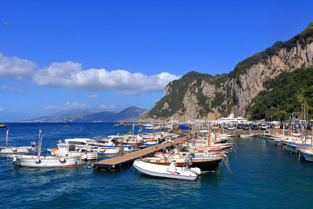 July 14 2021 - Capri, Italy: Port of the island Capri in the gulf of Naples