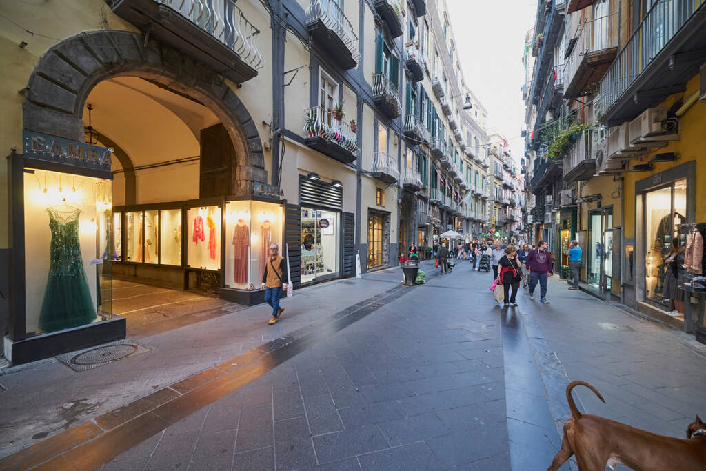 Via Chiaia, elegant shopping street in April 2018 - city of Naples, Italy