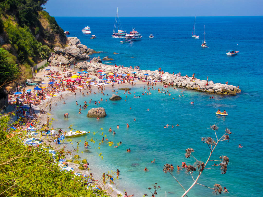 CAPRI, ITALY - AUGUST 17, 2011: View of the main beach on the island. 