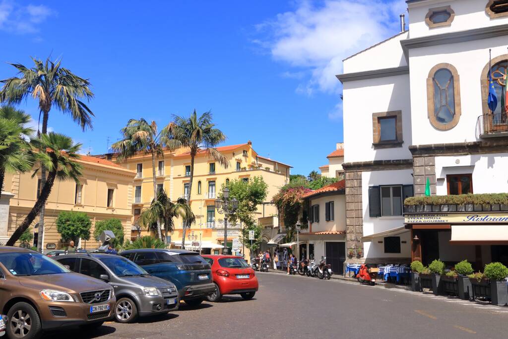 July 15 2021 - Sorrento, Italy: People on a street in Sorrento. Sorrento is a small town in Campania in southern Italy.