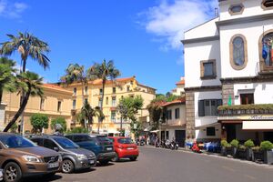 July 15 2021 - Sorrento, Italy: People on a street in Sorrento. Sorrento is a small town in Campania in southern Italy.