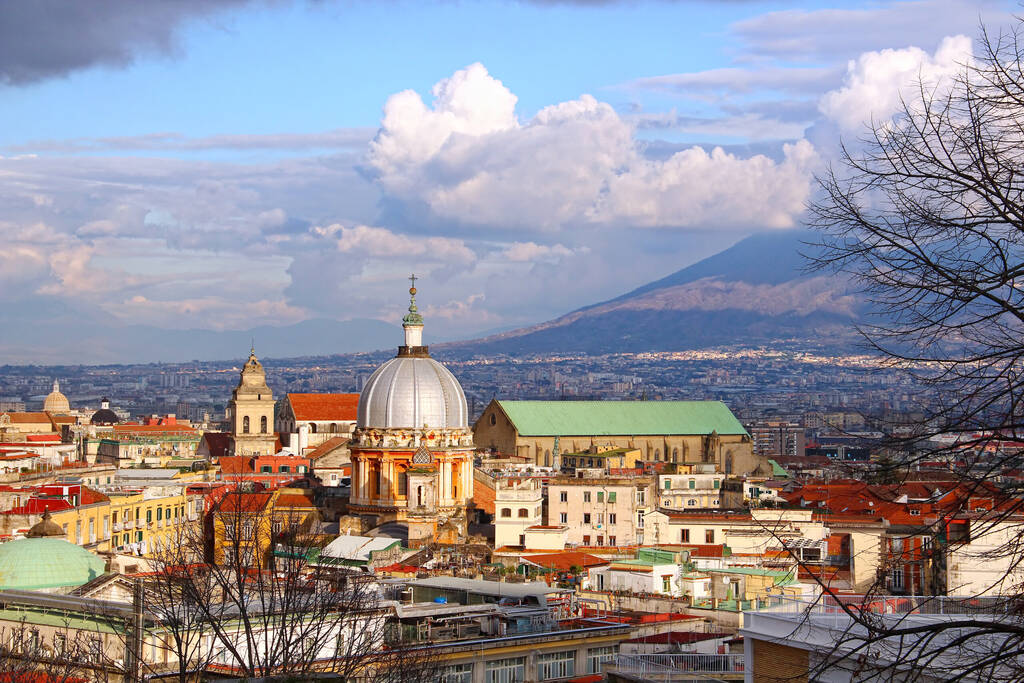 Naples old town and Mount Vesuvius, Italy
