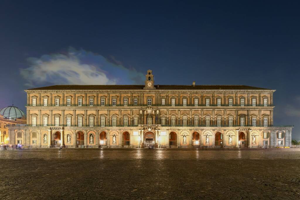 Royal Palace of Naples in Italy at night from the Piazza del Plebiscito.