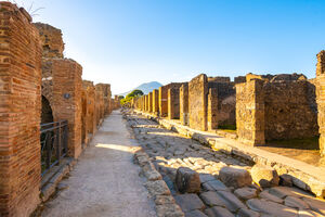 Street in Pompeii, Italy. A World Heritage Site. 29 July 2020.