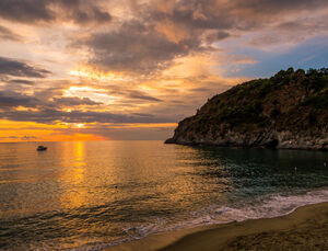 Sunset over San Francesco Beach in Forio, Island of Ischia, Italy