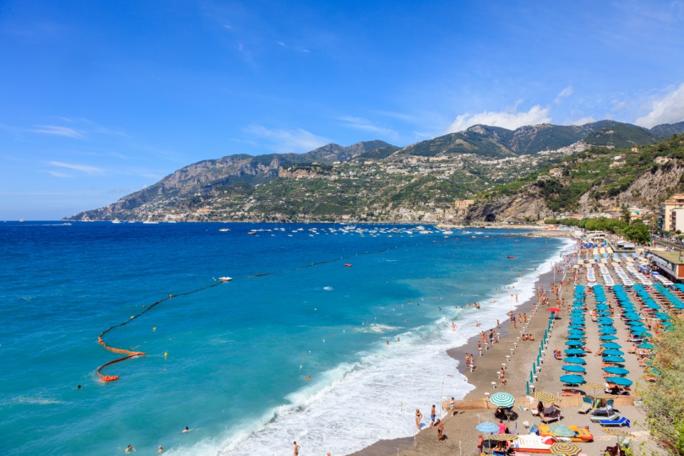 Maiori is the biggest beach in the Amalfi Coast, Italy