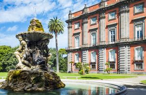 Muzeum Capodimonte, Italy, Naples, the Capodimonte royal palace seen from the park with the fountain