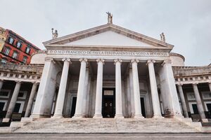 Naples, Italy - November 7 2023: Basilica of San Francesco di Paola, located on Piazza del Plebiscito