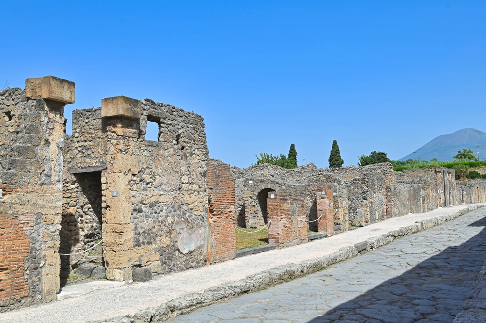 Ruins of the Pompei and View of Vesuvio Mountain